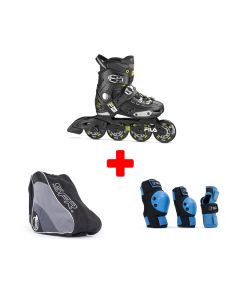 FILA NRK JR BOY BLACK-LIME-BLUE  KIDS INLINE SKATES PACK